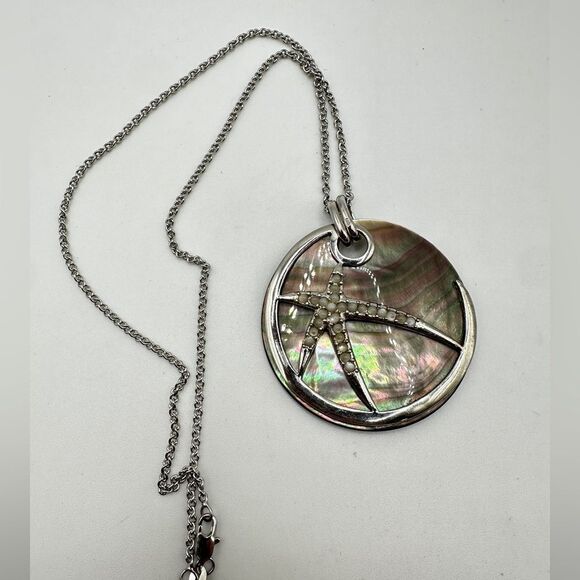 Abalone Shell, Mother of Pearl Cabochon 925 pendant on 18" 18KT, GP necklace! - Picture 7 of 12